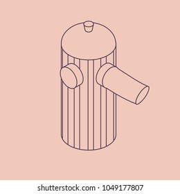 Vector illustration thin line sketch with 3D coffee CAFETIERE FRENCH PRESS. Coffee maker in isometric flat style on blue background