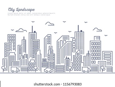 Vector Illustration :  Thin line style city panorama