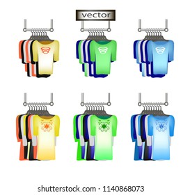 Vector illustration of things hanging on hangers neatly hung clothes