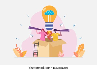 Vector Illustration, Think outside the box Concept, Showing People thinking creatively, freely, and off the beaten path, Suitable for landing page, ui, web, App intro card, editorial, flyer,and banner
