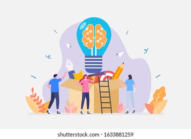 Vector Illustration, Think outside the box Concept, Showing People thinking creatively, freely, and off the beaten path, Suitable for landing page, ui, web, App intro card, editorial, flyer,and banner