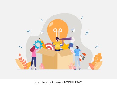 Vector Illustration, Think outside the box Concept, Showing People thinking creatively, freely, and off the beaten path, Suitable for landing page, ui, web, App intro card, editorial, flyer,and banner