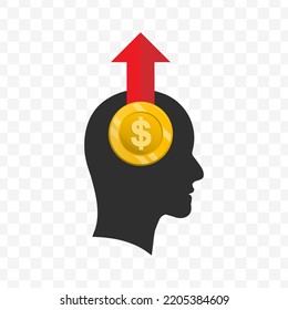 Vector Illustration Of Thinking About Money Increase. Colored Vector For Website Design. Simple Design With Transparent Background (PNG).