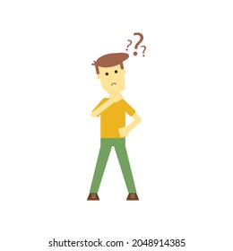Vector illustration of a thinking cartoon man with question mark