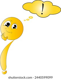 vector illustration of a thinking emoticon in the shape of a question mark thinking with an exclamation mark because he found the answer