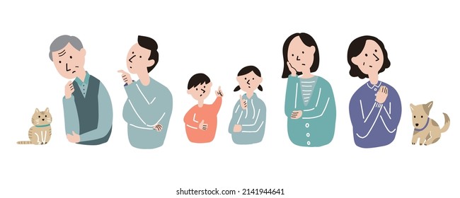 Vector illustration of thinking family. 