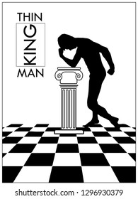 Vector illustration of the thinking man in an antique hall