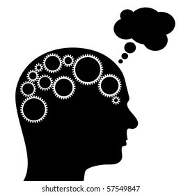 vector illustration of thinking man with gears in brain