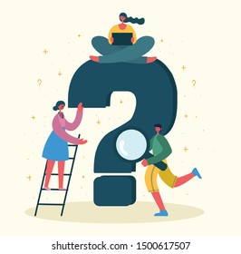 Vector illustration with thinking people with question mark in the flat style. Concept vector illustration of online support.