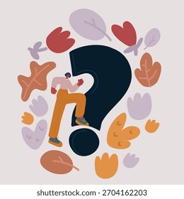 Ilustração vetorial de mulheres pensantes com ponto de interrogação no interior do ponto de interrogação