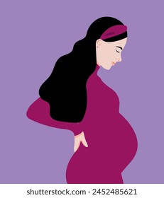 Vector illustration of the third trimester of pregnancy. Illustration of a pregnant girl in flat style. Gender party concept. Preparing for a child. Mothers Day. EPS10