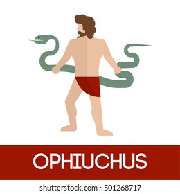 Vector illustration of thirteen constellation Ophiuchus on white background. Astrological signs topic.