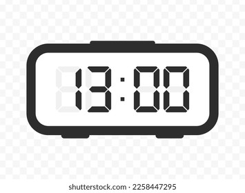 Vector illustration of thirteen o'clock digital clock icon sign and symbol. colored icon for website design .Simple design on transparent background (PNG).