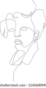 vector illustration of thirty six single line style curly boys. portrait