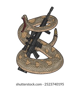 Vector Illustration of In this image we can see a snake and a gun.