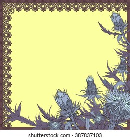 Vector illustration of a thistle flower and bud with accurate details in realistic style. 