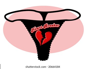 vector illustration of a thong with a graphic of a broken heart and some text... perfect for valentine's day or sweetest day