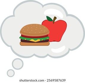 vector illustration thought cloud with food, in hungry concept