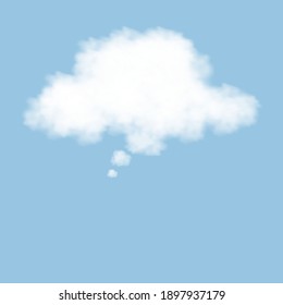 Vector illustration Thought cloud on blue sky background, Isolated Think bubble, White Blank Speech in 3D fluffy cloud.