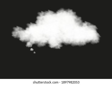 Vector illustration Thought cloud on black background, Isolated Think bubble, White Blank Speech in 3D fluffy cloud.