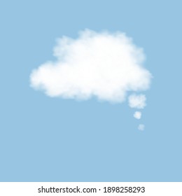 Vector illustration Thought cloud on blue sky background, Isolated Think bubble, White Blank Speech in 3D fluffy cloud.