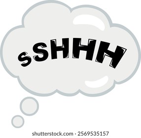 vector illustration thought cloud with the text sshhh in the concept of mental silence, quieting the mind or meditation