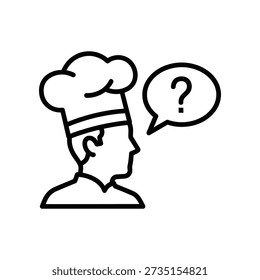 Ilustración vectorial de un personaje de chef reflexivo con un signo de interrogación, ideal para la resolución de problemas, la toma de decisiones y los diseños de conceptos culinarios.