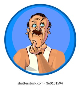 Vector illustration of thoughtful sport trainer. Made in comic cartoon style.