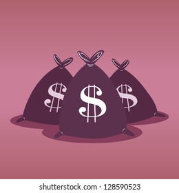 Vector illustration of three abstract money bags with dollar symbol.