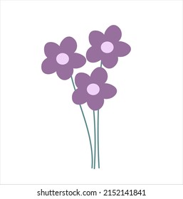 Vector illustration of three abstract purple flowers