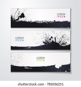 vector illustration of three abstract splash design banner set with paint splash brush stroke elements