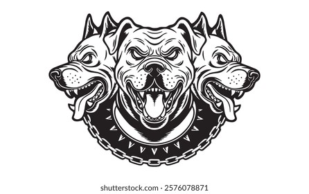 Vector illustration of three angry dog ​​heads on a white background