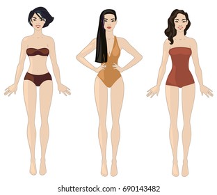 Vector illustration with three asian women.