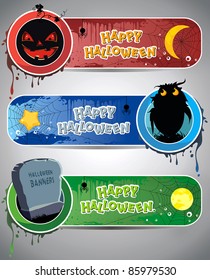 Vektorgrafik von drei Bannern von Halloween. Horizontales Flyer- oder Deckungsdesign