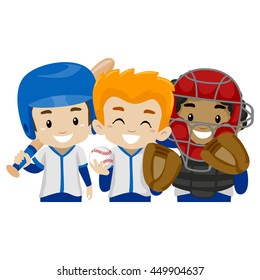 Vector Illustration of Three Baseball Player Kids