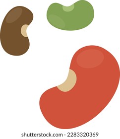 Vector illustration of three beans. Legumes icons. Legumes of different colors. Grains and seeds.