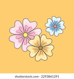 Vector Illustration of Three Beautiful Spring or Summer Flowers in Flat Design. Perfect for Floral Decor and Designs