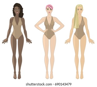 Vector illustration with three beautiful women