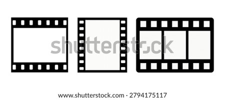 Vector illustration of three black film strip frames on a white background, showcasing different layouts.