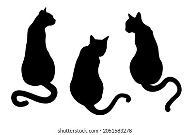 ilustración vectorial de tres siluetas negras de gatos aisladas en un fondo blanco