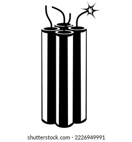 Vector illustration of three black sticks of dynamite with burning wicks on a white background. Bomb guns that explode are very dangerous.
