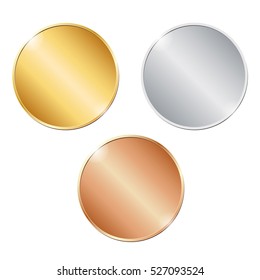 vector illustration of three blank coins on white background