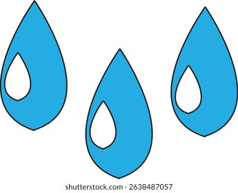 Vector illustration of three blue water drops in a clean and modern minimalist style. Perfect for use in environmenttal project, hydration-themed graphics, water conservation campaigns.