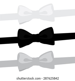 Vector illustration of three bow tie black, white, grey. Man bow tie collection. Classic bow tie