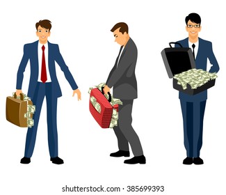 Vector illustration of a three businessman with case of money