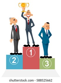 Vector illustration of a three businessmen on pedestal