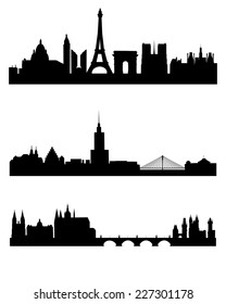 Vector illustration of a three capitals silhouettes