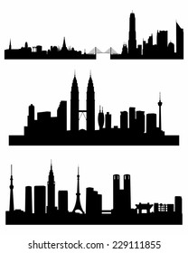 Vector illustration of a three capitals silhouettes