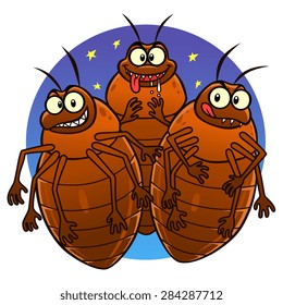 Vector illustration of three cartoon bedbugs.