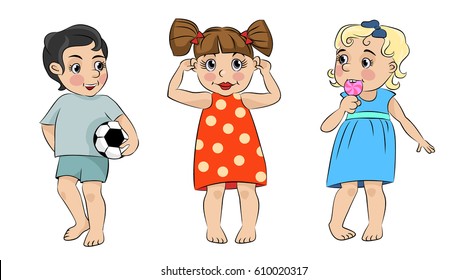 Vector illustration of a three cartoon children